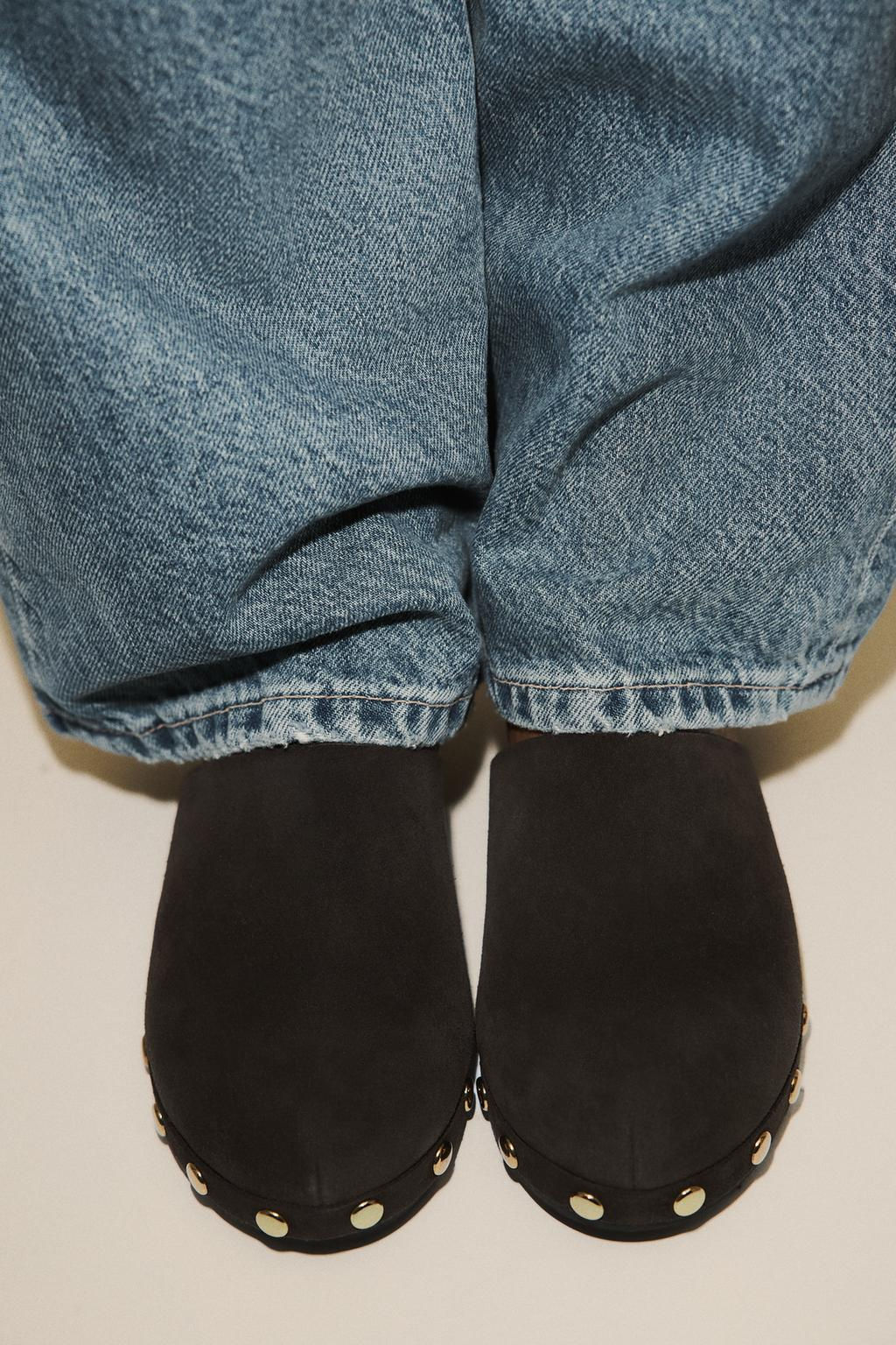 SPLIT SUEDE STUDDED KITTEN CLOGS - Zara фото 2