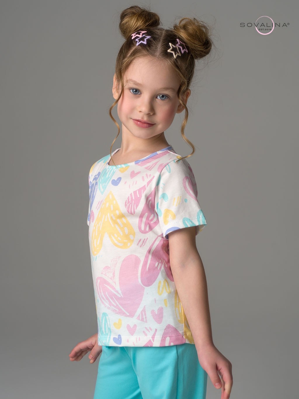 Костюм Лето акварельные сердечки-мята - Sovalina фото 2
