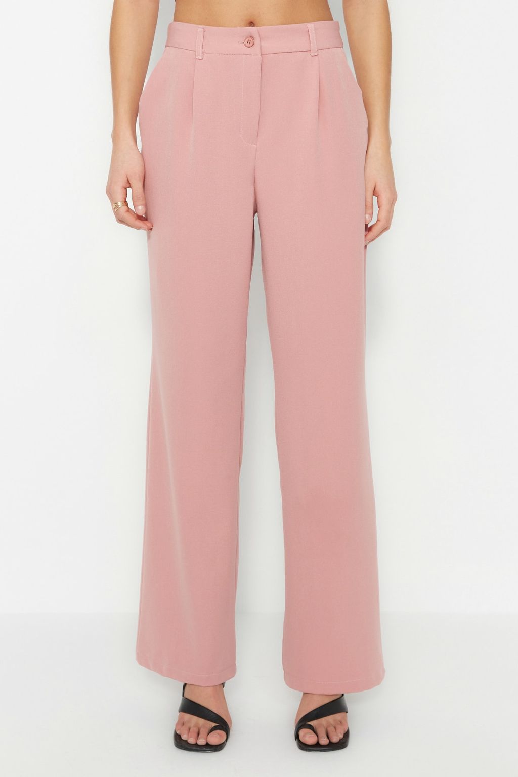 Siyah Yuksek Bel Wide Leg/Genis Paca Pileli Dokuma Kumas Pantolon TWOAW21PL0076