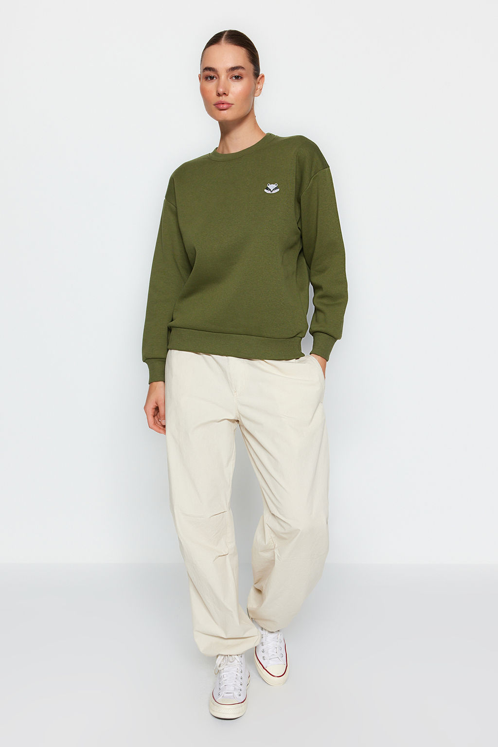 TRENDYOLMILLA Tas Animal Nak?sl? Regular/Normal Kal?p Kal?n Ici Polarl? Orme Sweatshirt TWOAW24SW00196 фото 3