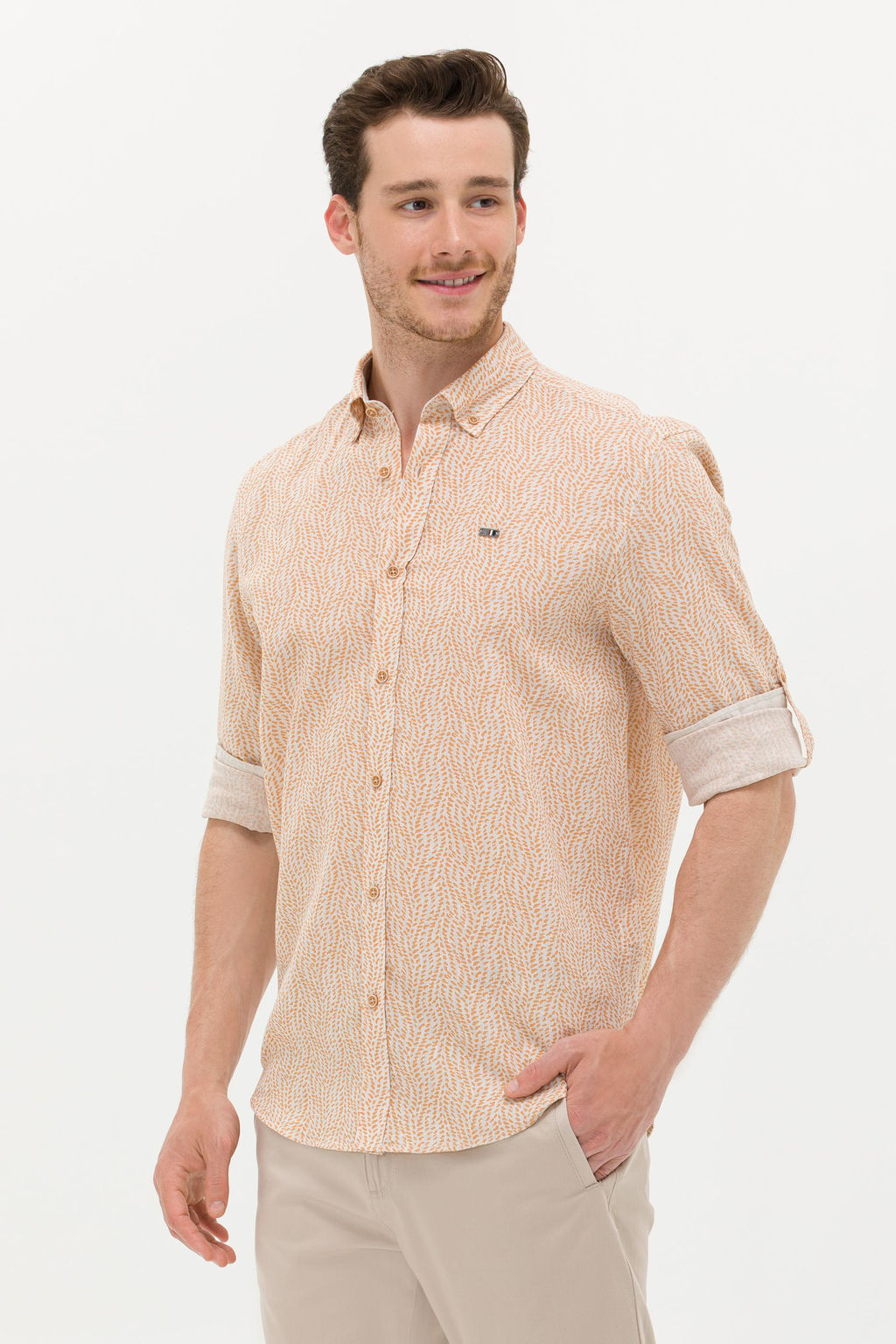 U. S. Polo Assn Мужская рубашка светло-коричневого цвета с длинным рукавом - U.s. polo assn фото 3