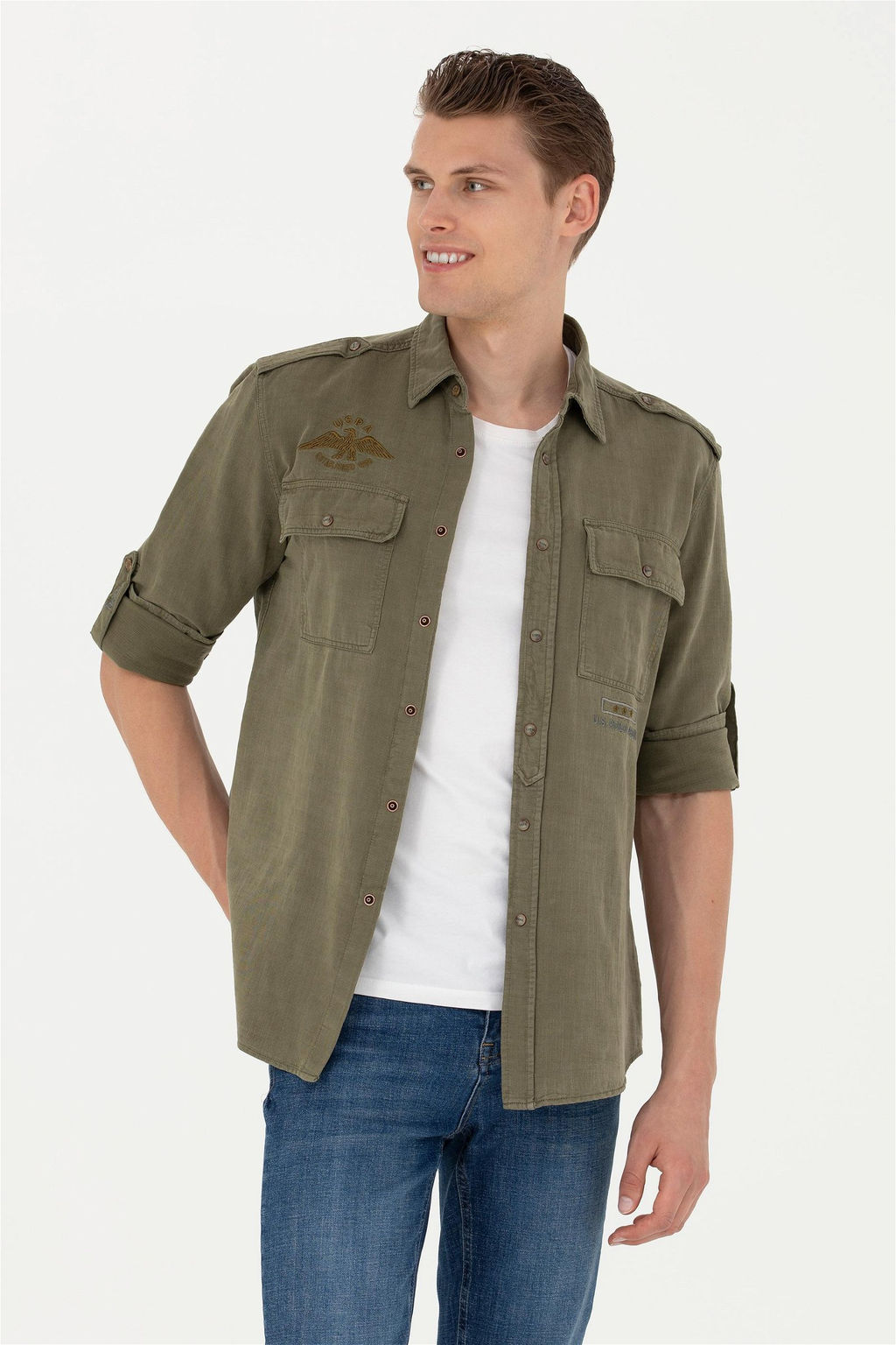 U. S. Polo Assn / Мужская рубашка цвета хаки с длинным рукавом - U.s. polo assn фото 8