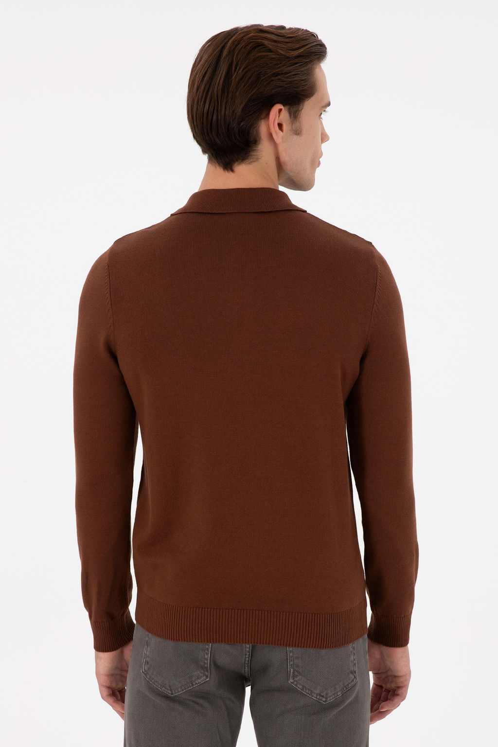 Erkek Slim Fit Yarm Fermuarl Kahverengi Basic Kazak - U.s. polo assn фото 5