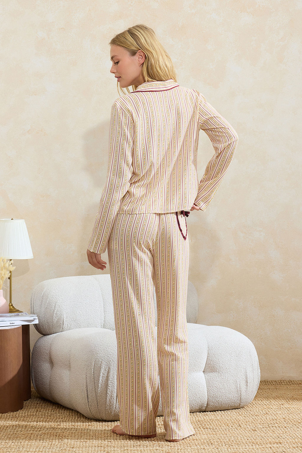 Bordo-Cok Renkli %100 Pamuklu Cicekli Kalp Detayl? Viskon Dokuma Pijama Tak?m? THMSS26PT00006 - Trendyolmilla фото 3