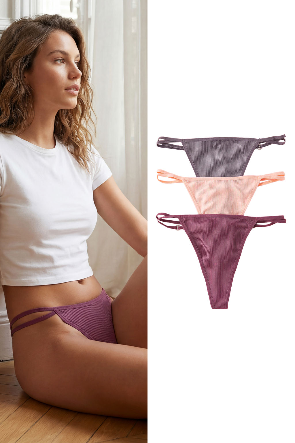 Trendyolmilla Siyah-Pembe-Beyaz 3lu Paket Kalpli Aksesuar Detayl? Fitilli Tanga Orme Kulot THMSS25KU00002  фото 15