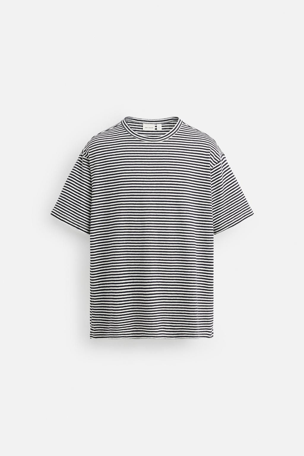 STRIPED COTTON-LINEN T-SHIRT - Zara фото 7