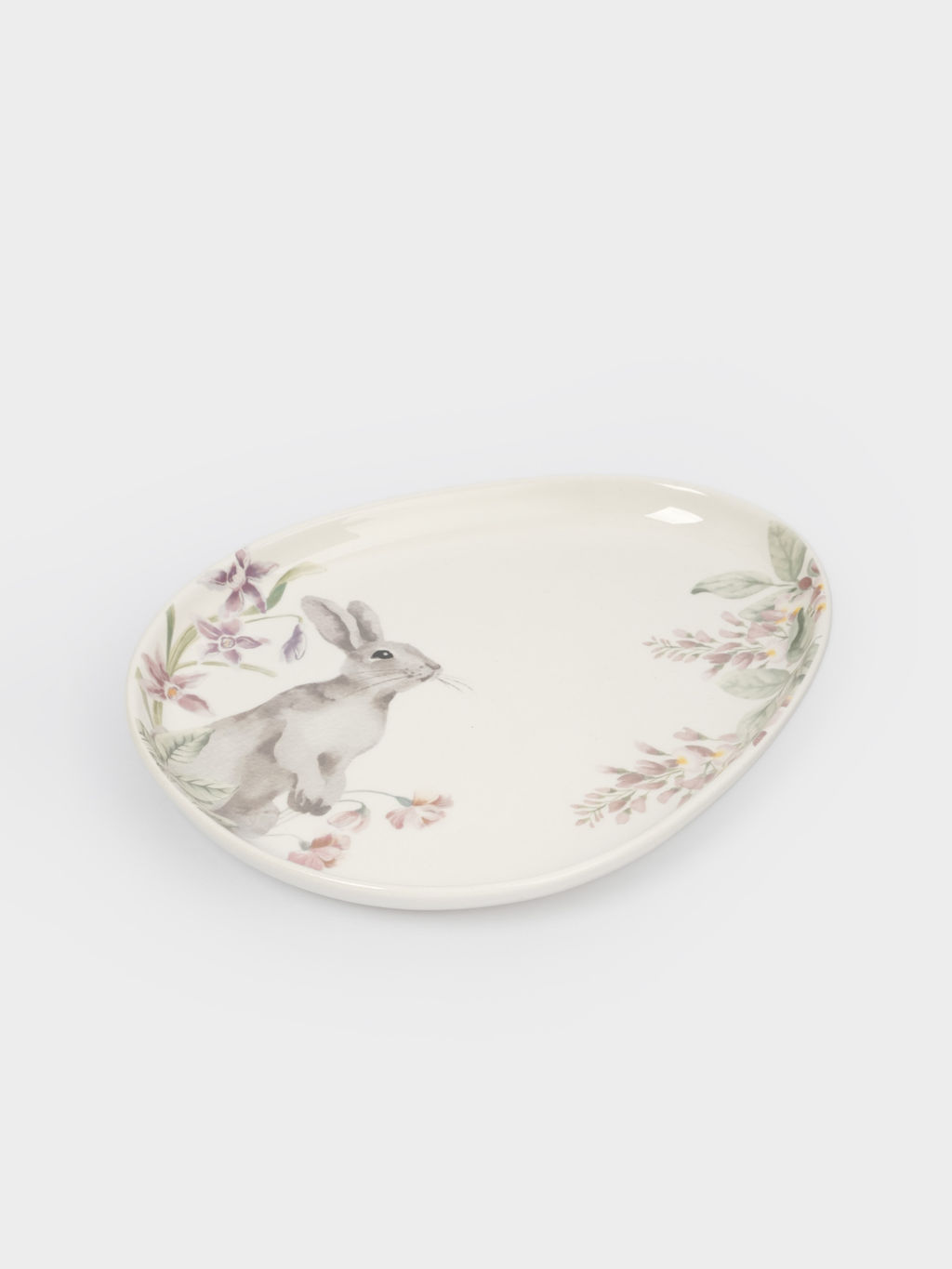 Блюдо, 25х20 см, керамика, овальное, белое, Кролик с цветами, Flower Rabbit