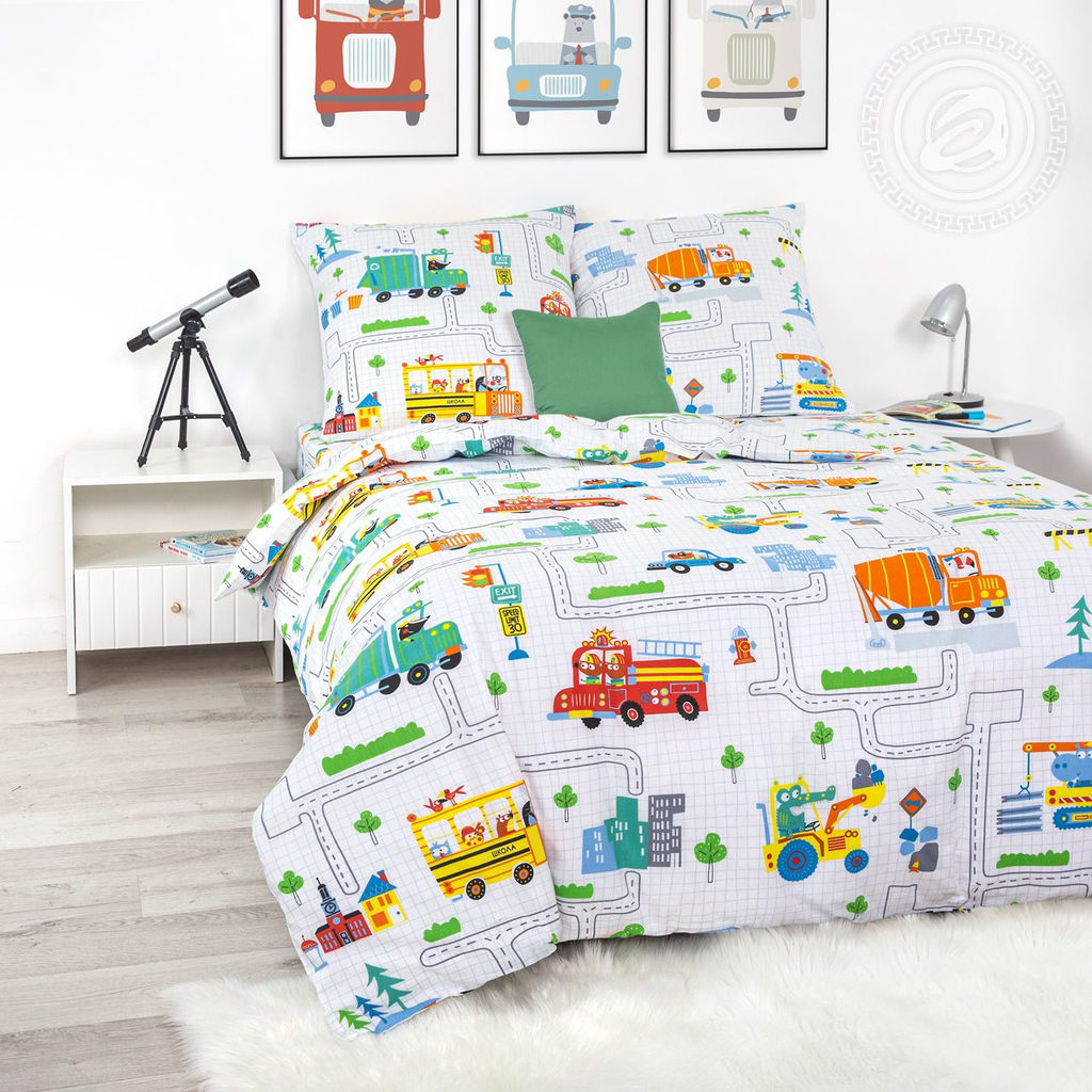 Помощник 1,5 сп./Пододеяльник: 1 шт. - 215*145; Простыня: 1 шт. - 214*150; Наволочка: 2 шт. - 70*70; Поплин детский