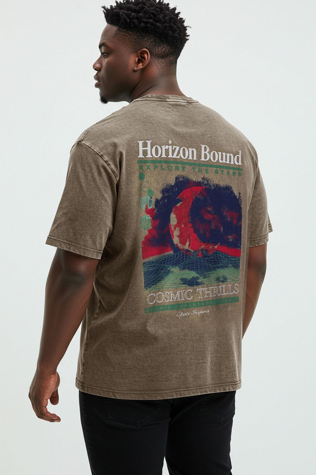TRENDYOL MAN Buyuk Beden Vizon Orme Oversize/Genis Kesim Eskitme/Soluk Efektli %100 Pamuk T-shirt TMNSS25BF00016