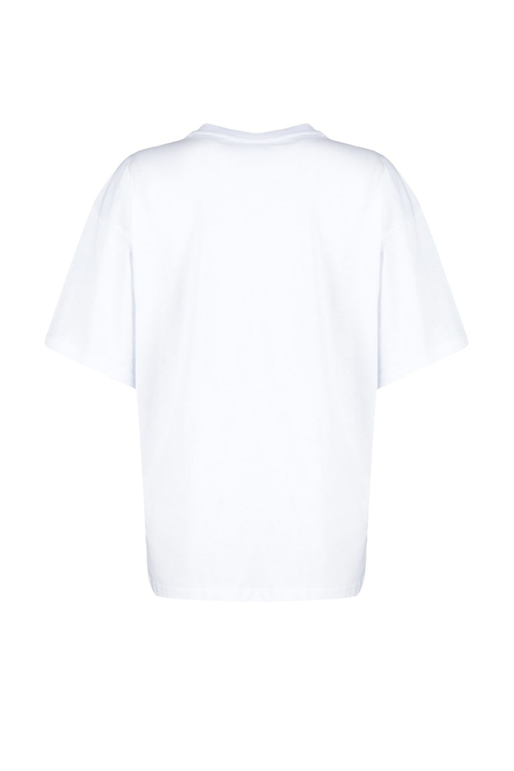 Beyaz %100 Kal?n Pamuklu Premium Oversize/Genis Kal?p Bisiklet Yaka Orme T-Shirt TWOSS23TS00040