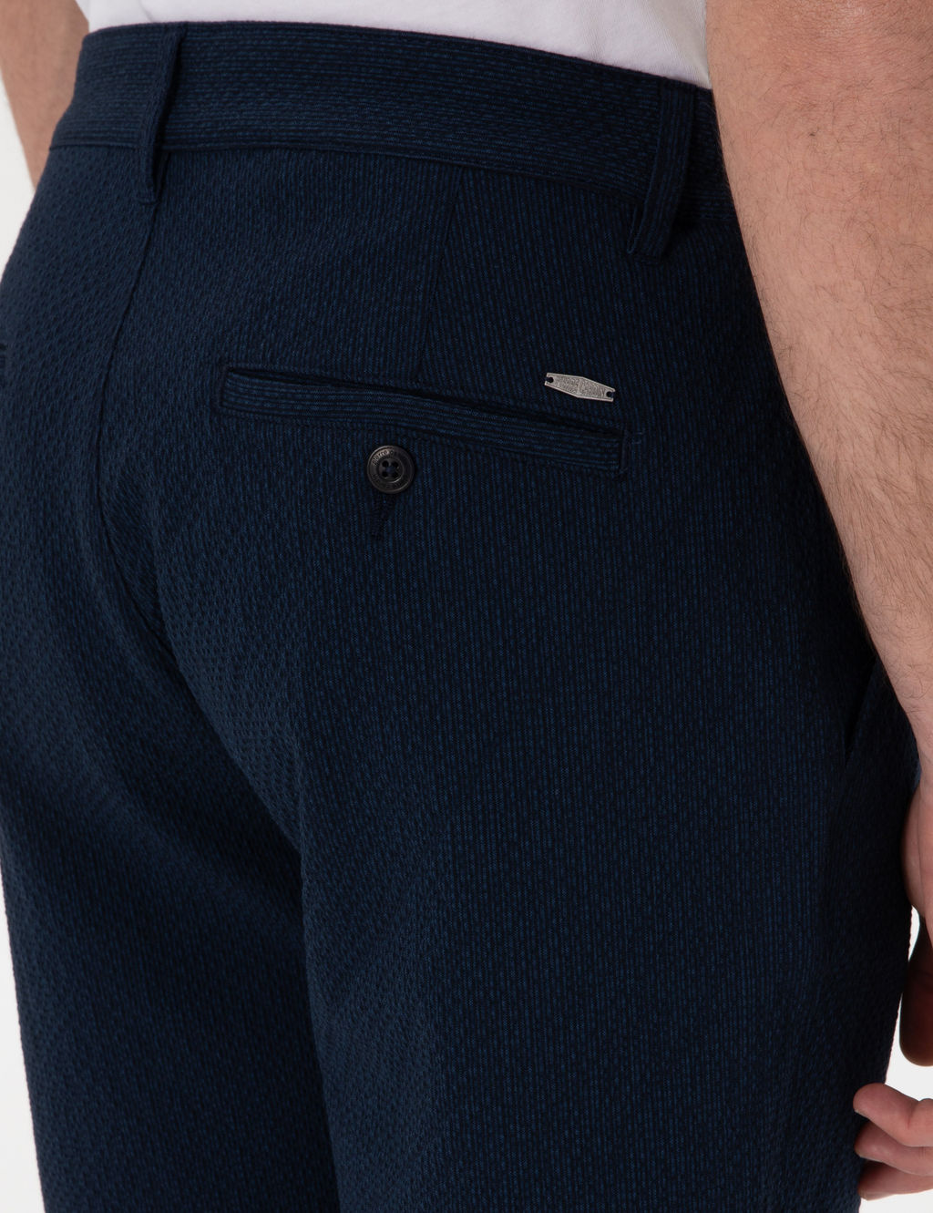 Lacivert Slim Fit Gofre Beli Lastikli Dokuma _ort