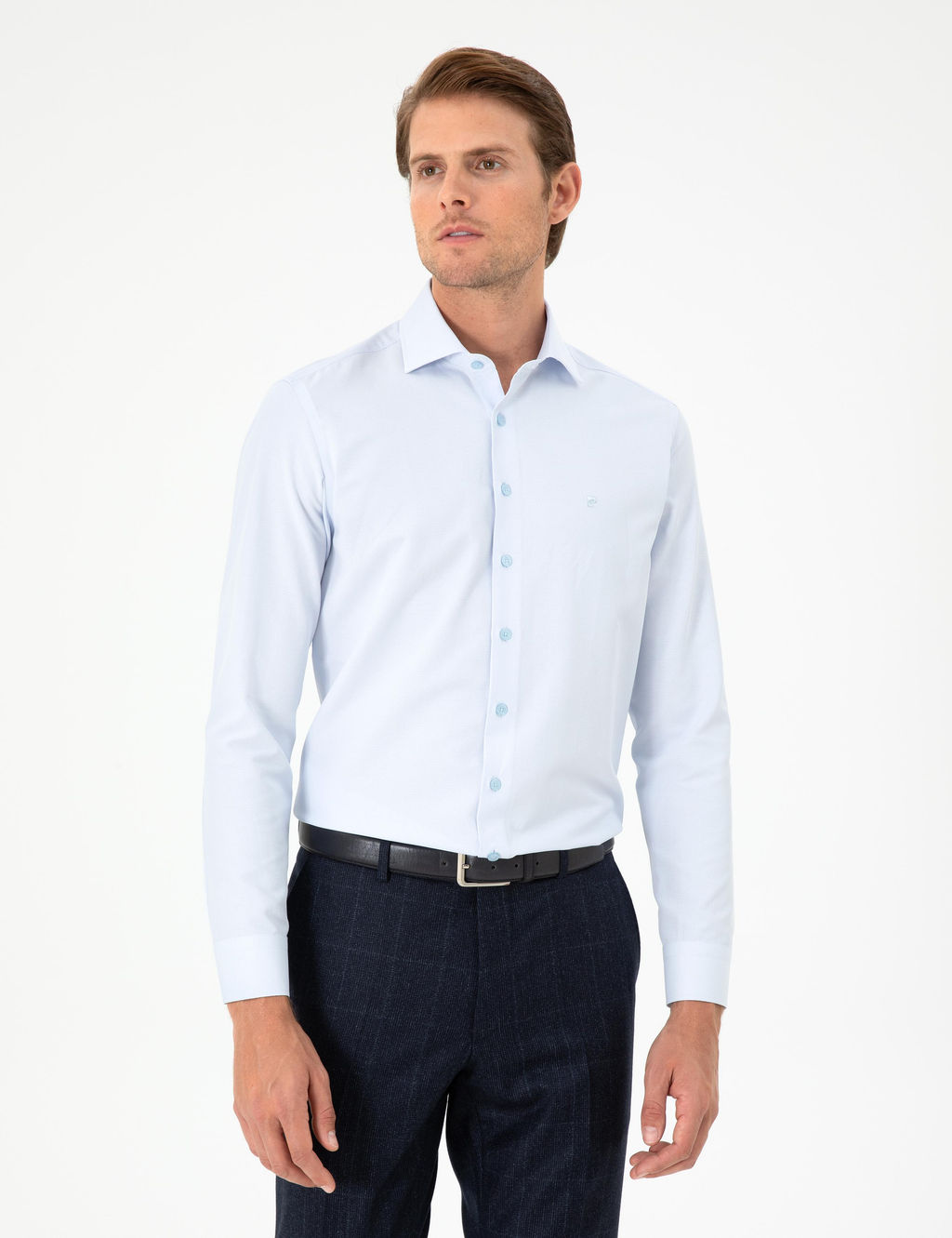 A__k Mavi Slim Fit Uzun Kollu G_mlek