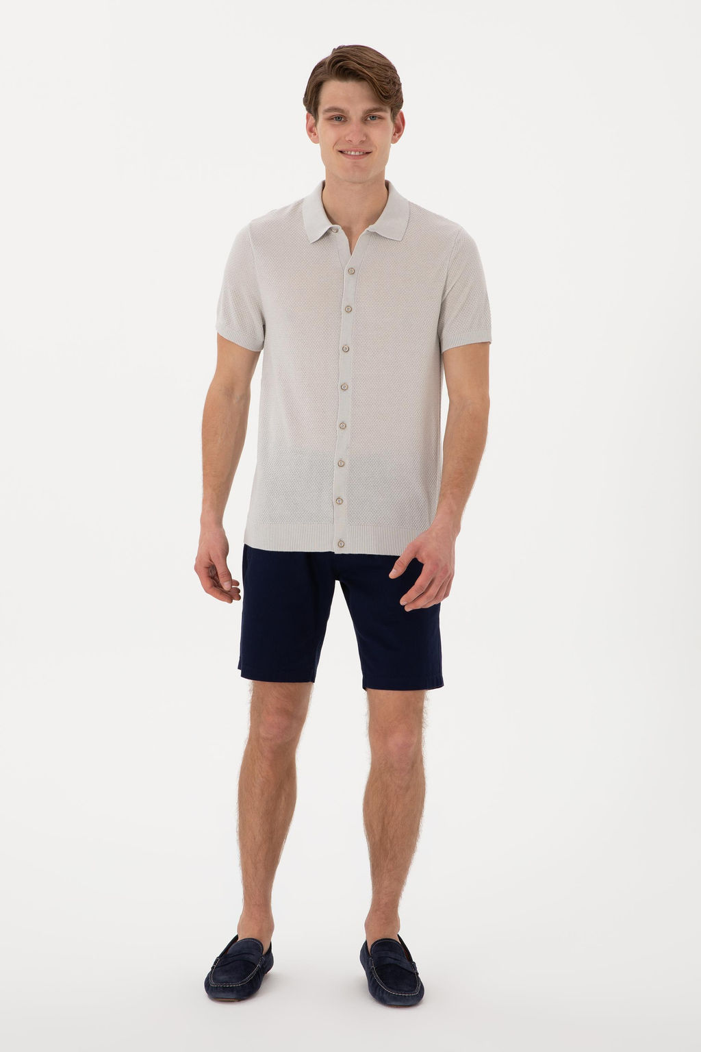 Erkek Regular Fit A__k Gri D__meli Triko Ti__rt Sepette S_rpriz _ndirim - U.s. polo assn фото 4