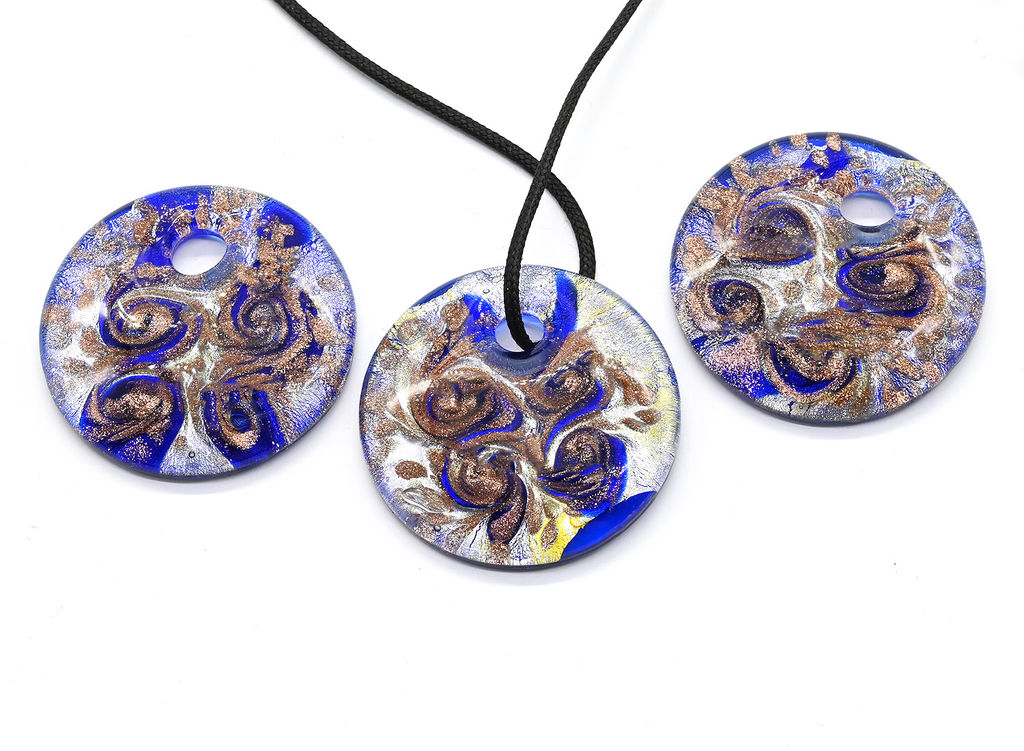 Муранское стекло украшения Круг 49мм цв.синий