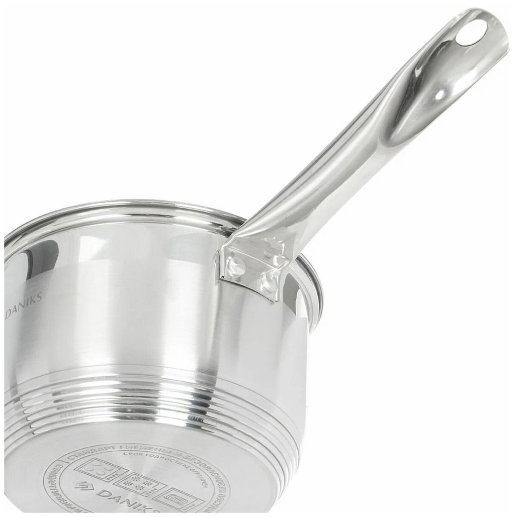 Набор пос нерж 5пр СТАНДАРТ (2л, 4л, ковш 2л, 2 стекл. крышки) мет/ручки Daniks SD-5-2 (298433)  фото 4