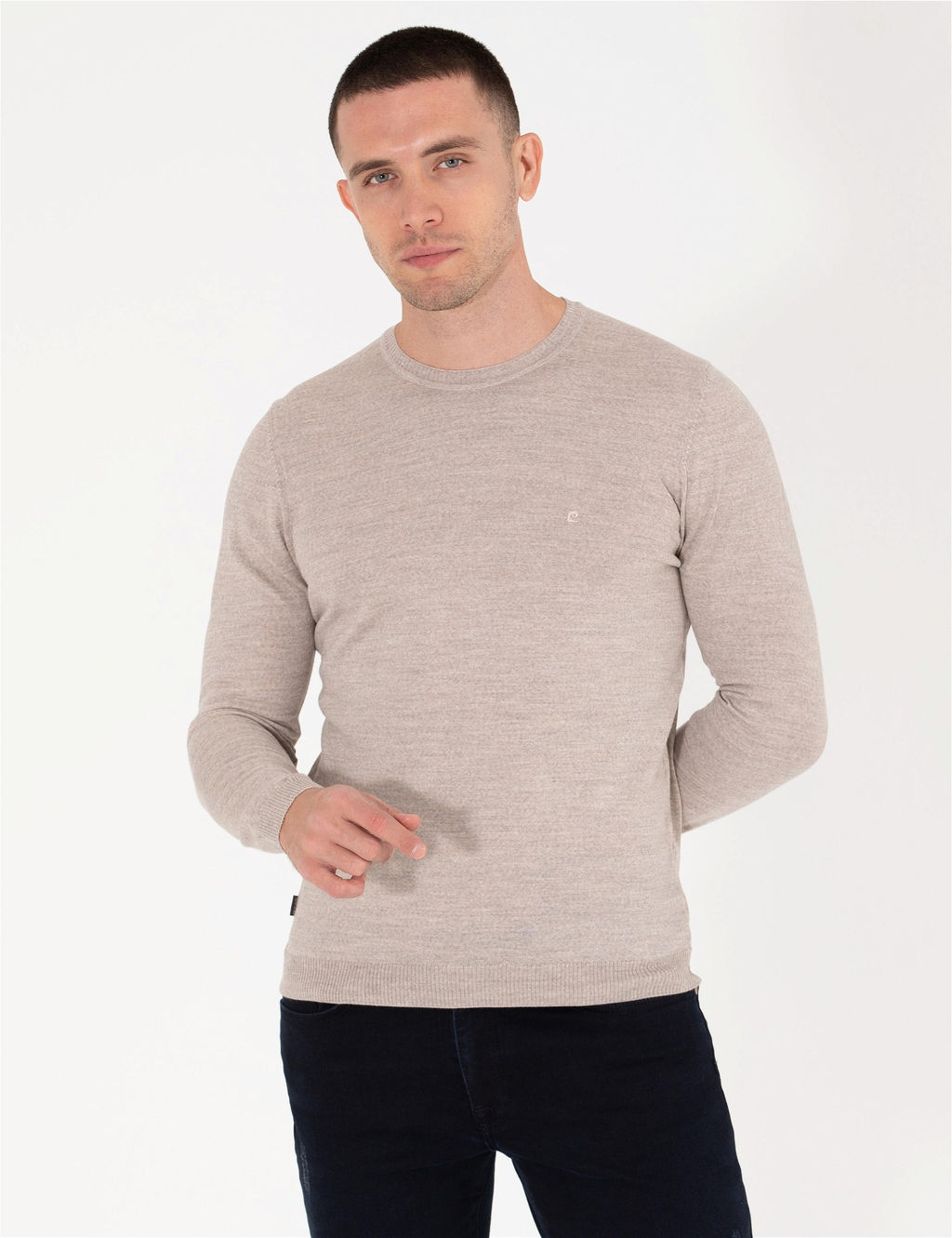 Ta_ Slim Fit Bisiklet Yaka Y_n Kar___ml_ Basic Triko Kazak