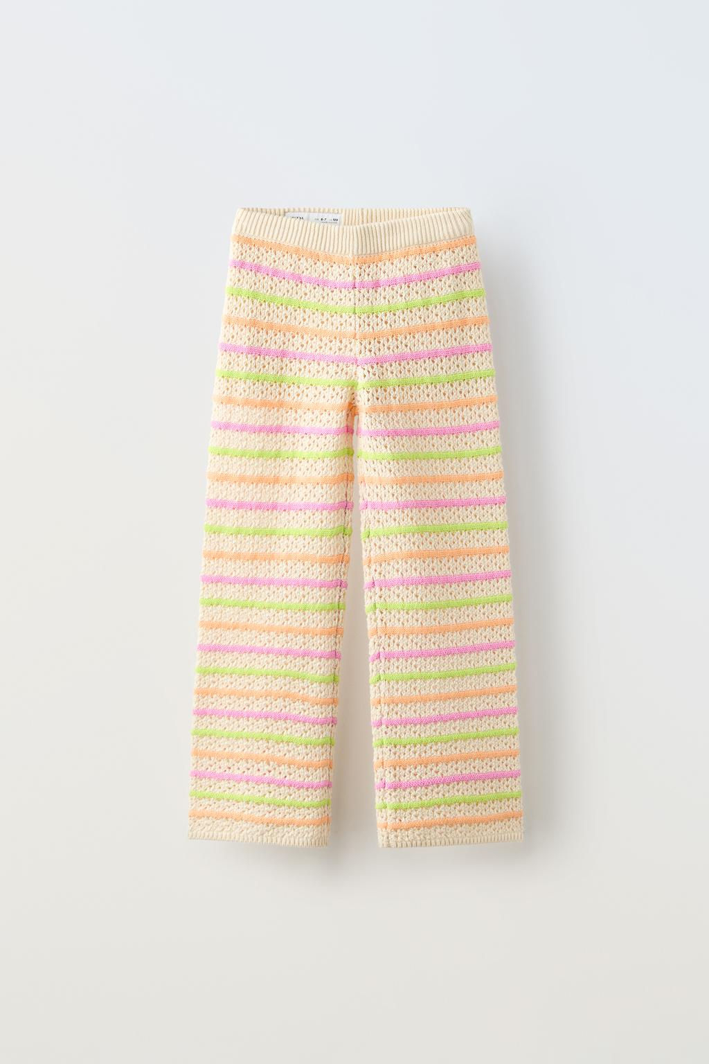 STRIPED CROCHET KNIT TROUSERS