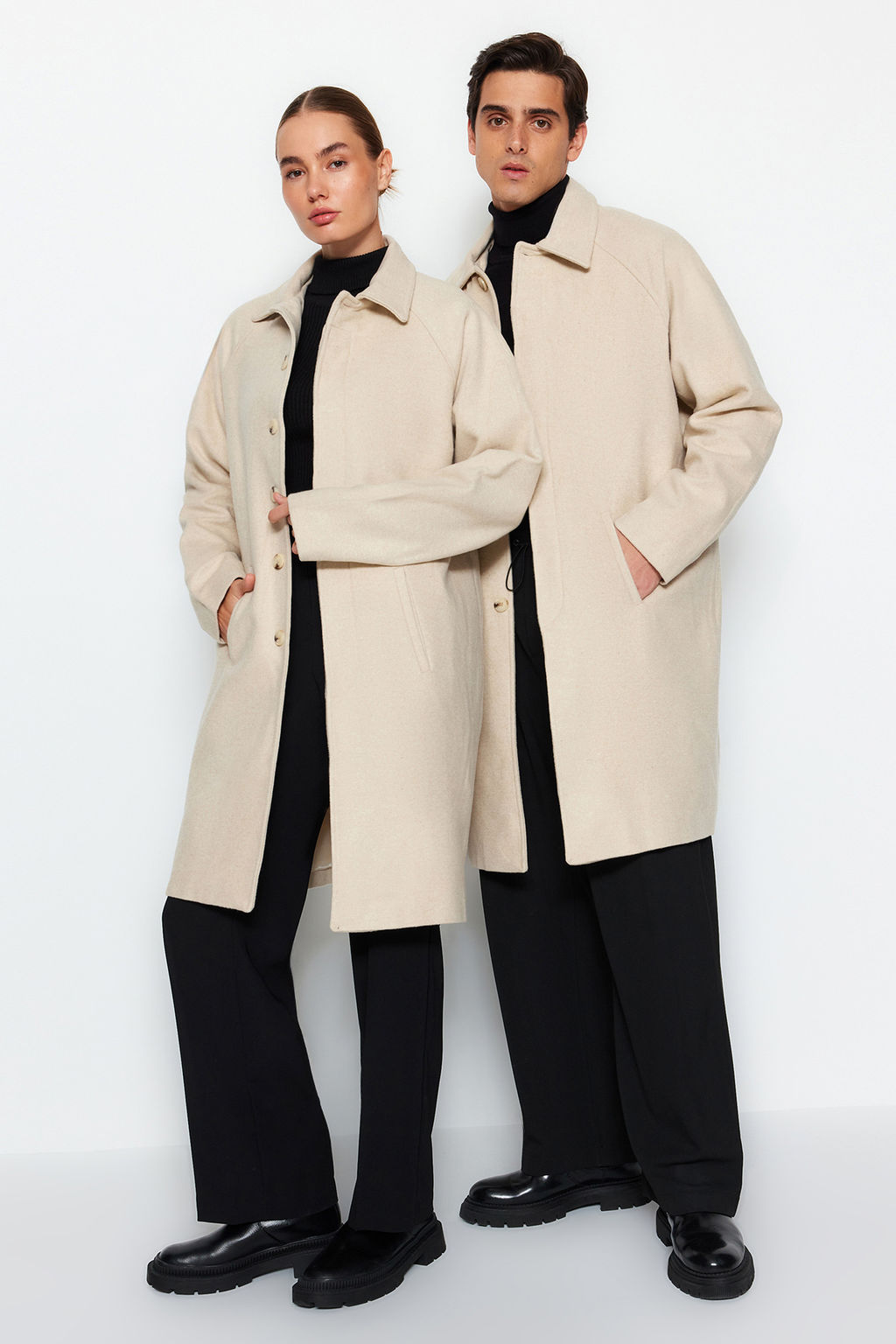TRENDYOL MAN Vizon Unisex Regular Fit Yun Kar?s?ml? Kase K?sl?k Kaban TMNAW24KB00004 - Trendyolmilla фото 3