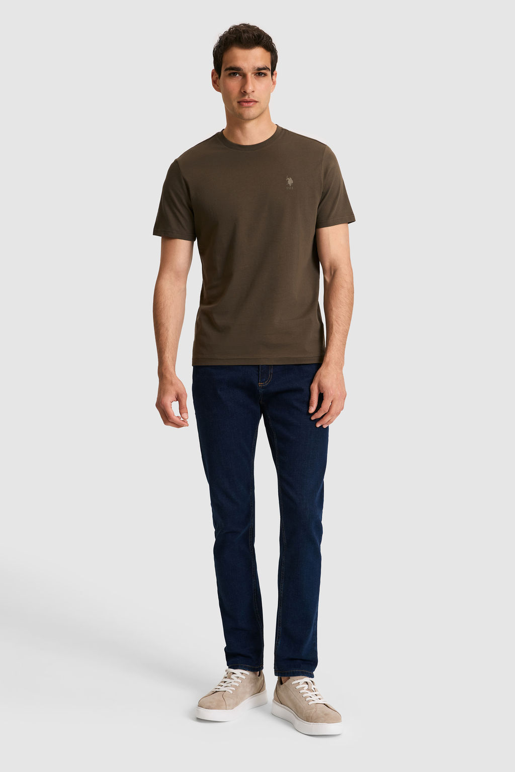 Erkek Regular Fit Bisiklet Yaka Koyu Haki Basic Ti__rt - U.s. polo assn фото 4