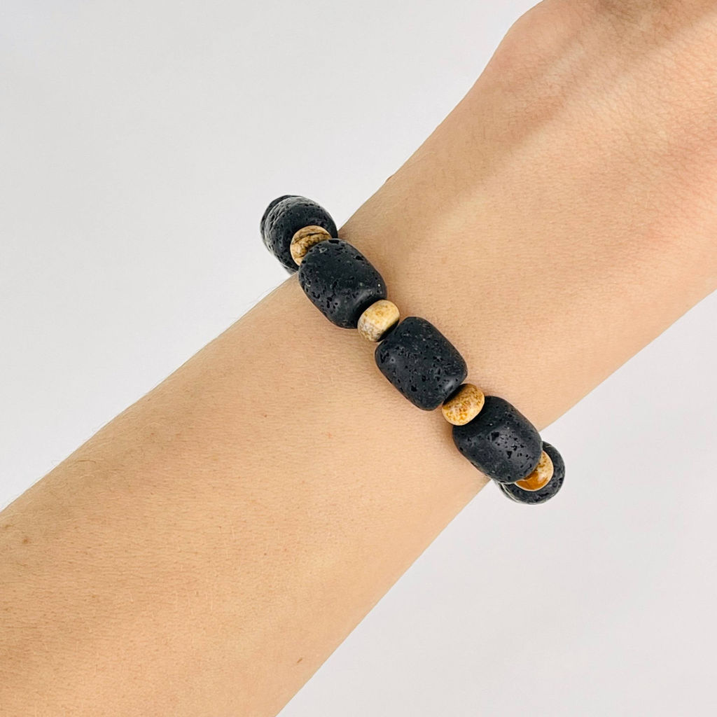 Браслет из Лавы и песочной Яшмы 21 см