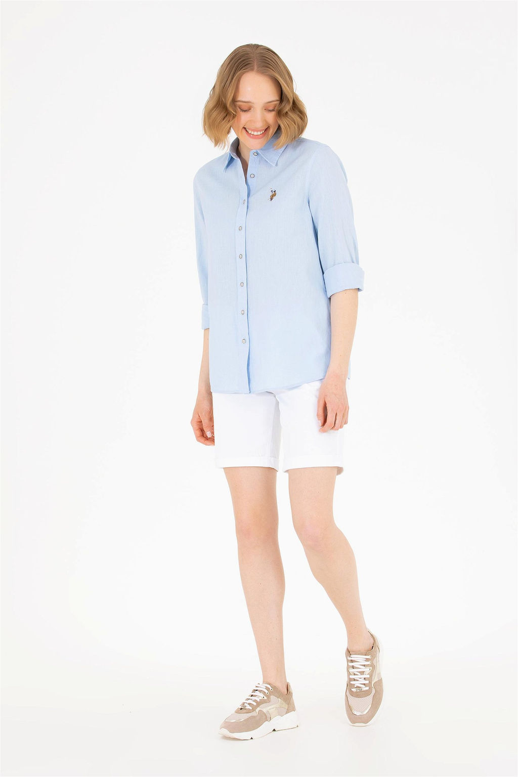 Женская голубая рубашка с длинным рукавом Basic - U.s. polo assn фото 11
