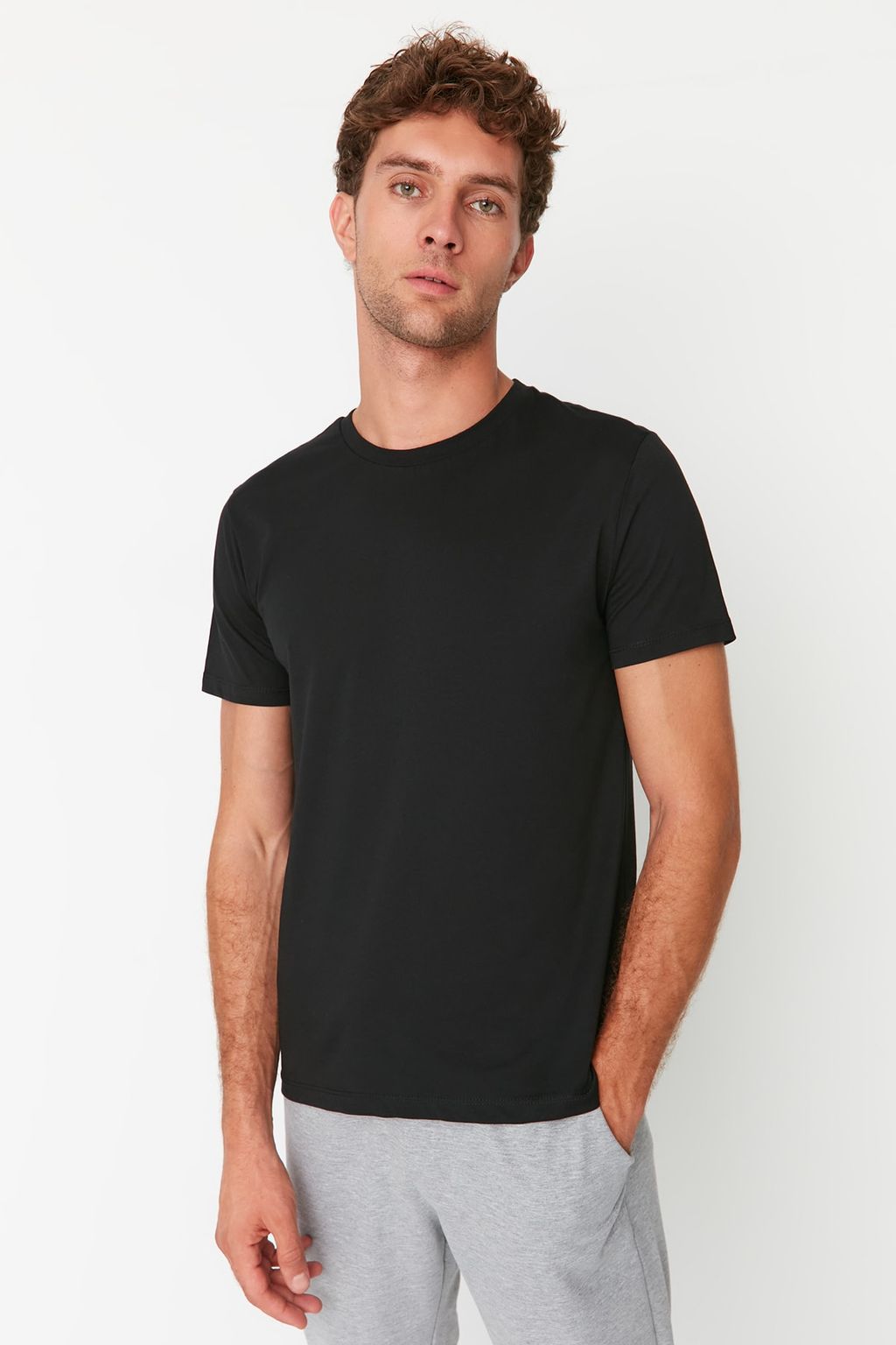Trendyolmilla Man Antrasit Melanj-Siyah Basic 2li Paket Slim/Dar Kesim Bisiklet Yaka T-Shirt TMNSS19BO0074  фото 3