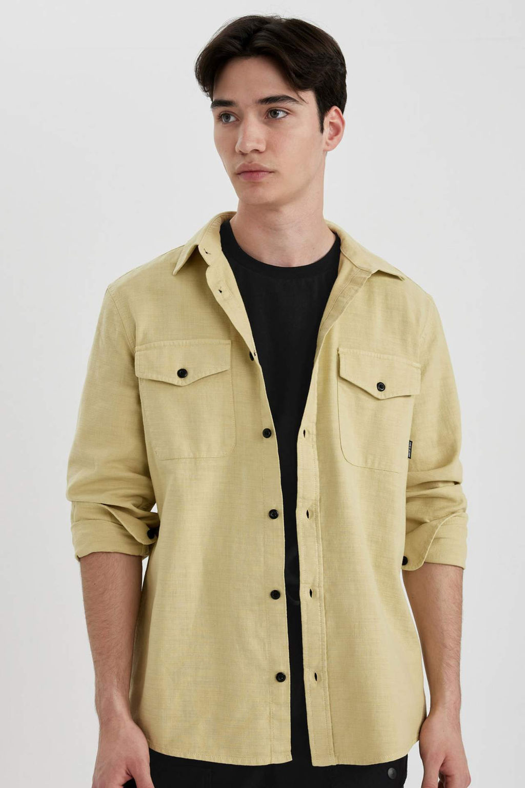 Regular Fit Polo Yaka Basic Duz Pamuklu Uzun Kollu Gomlek - Defacto фото 12