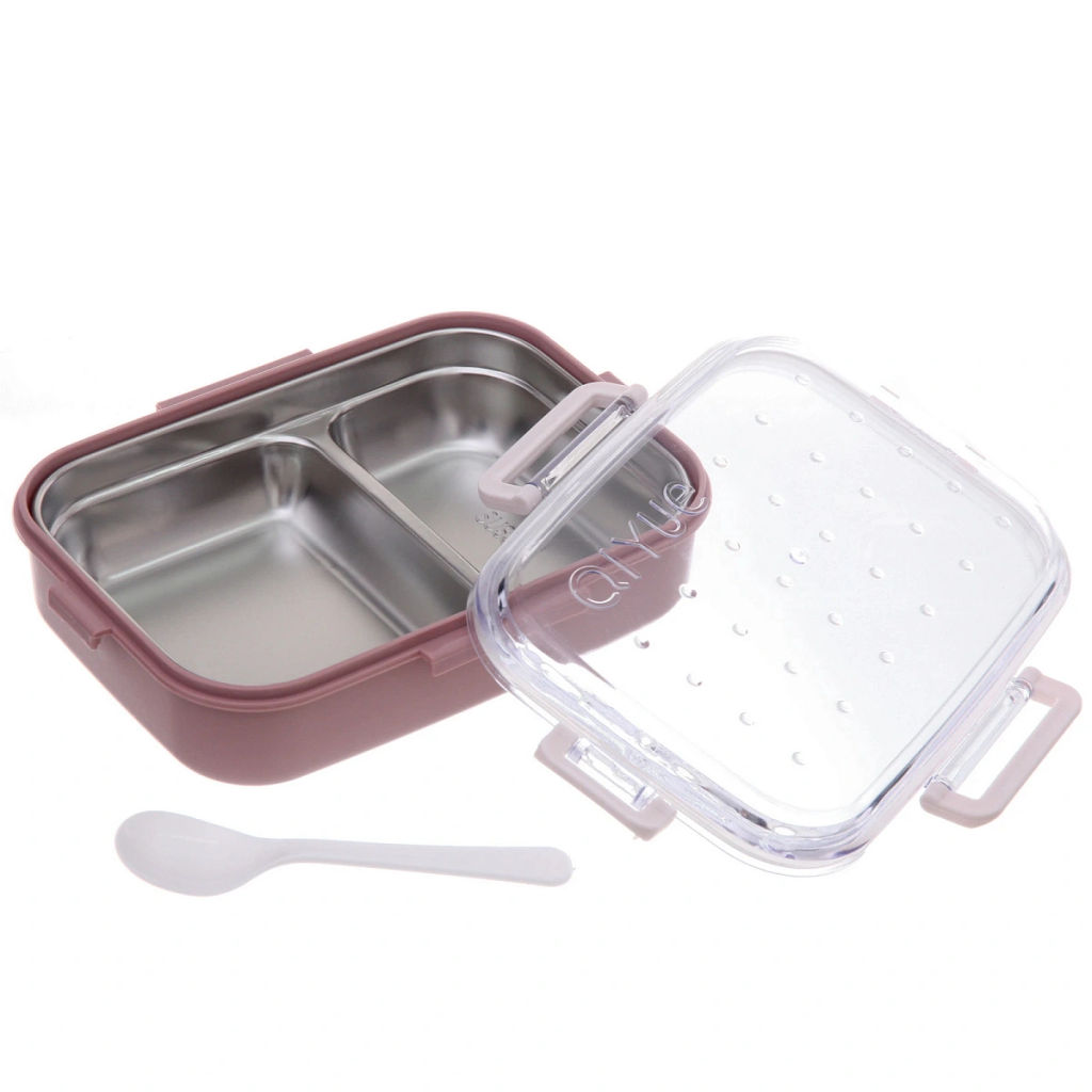 Ланч-бокс пластиковый "SEGRETO" (2отделения с ложкой) 22*17*7см пыльная роза