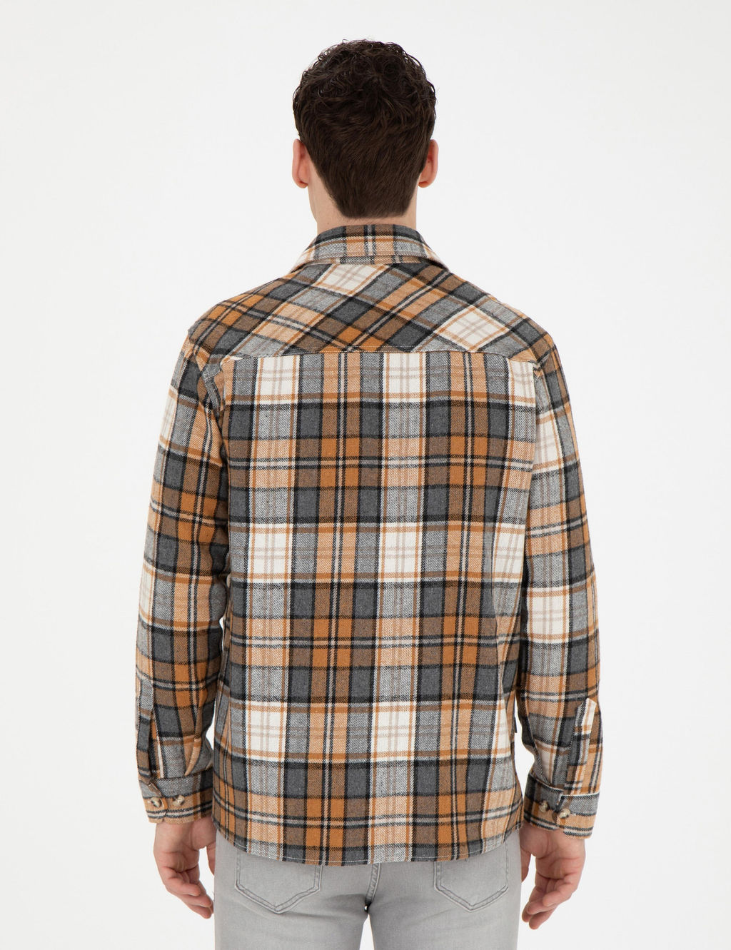 A__k Kahverengi Oduncu Oversize Uzun Kollu G_mlek