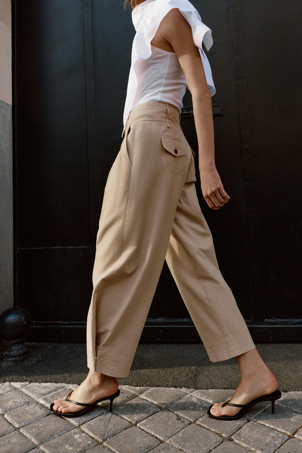 PANTAL?N ANCHO BAJO AJUSTABLE / Camel claro - Zara фото 3