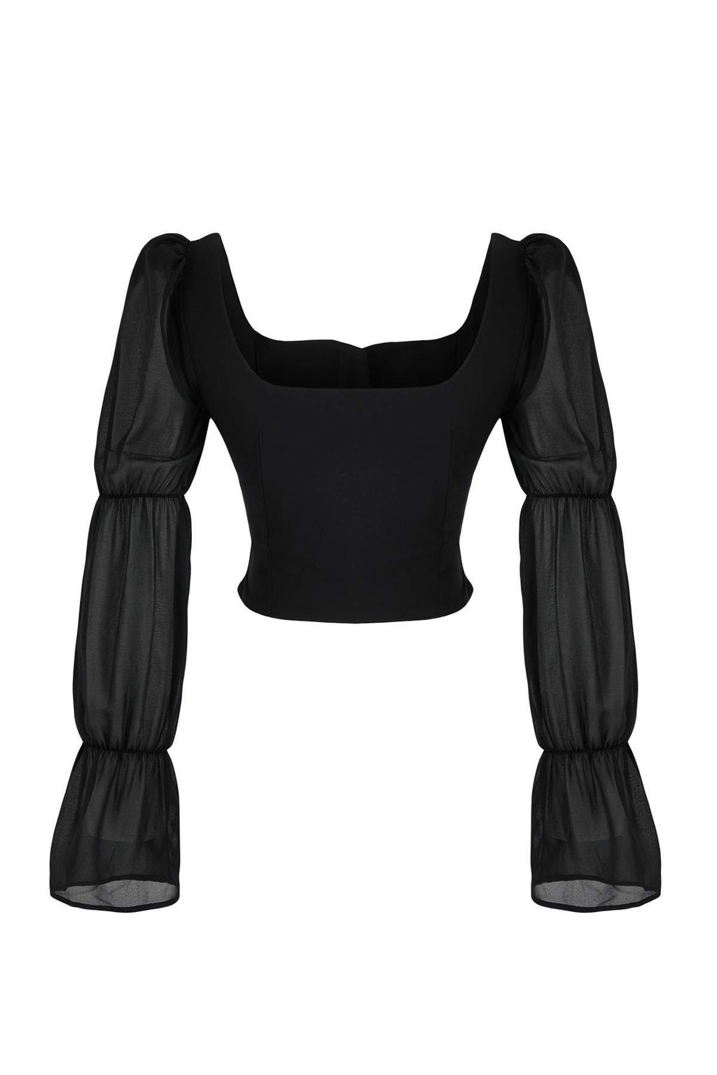 Siyah Kare Yaka Balon Kol Dugme Detayl? Dokuma Bluz TPRAW26BZ00058 - Trendyolmilla фото 6