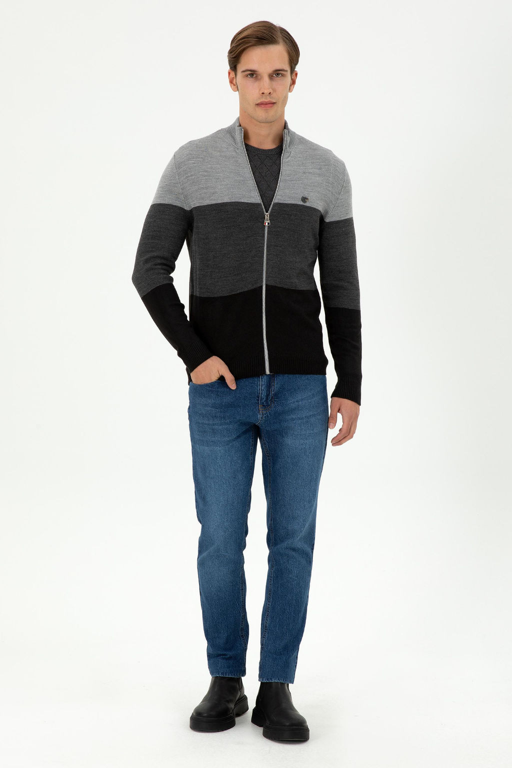 Мужской серый меланжевый трикотажный кардиган Неожиданная скидка в корзине - U.s. polo assn фото 4