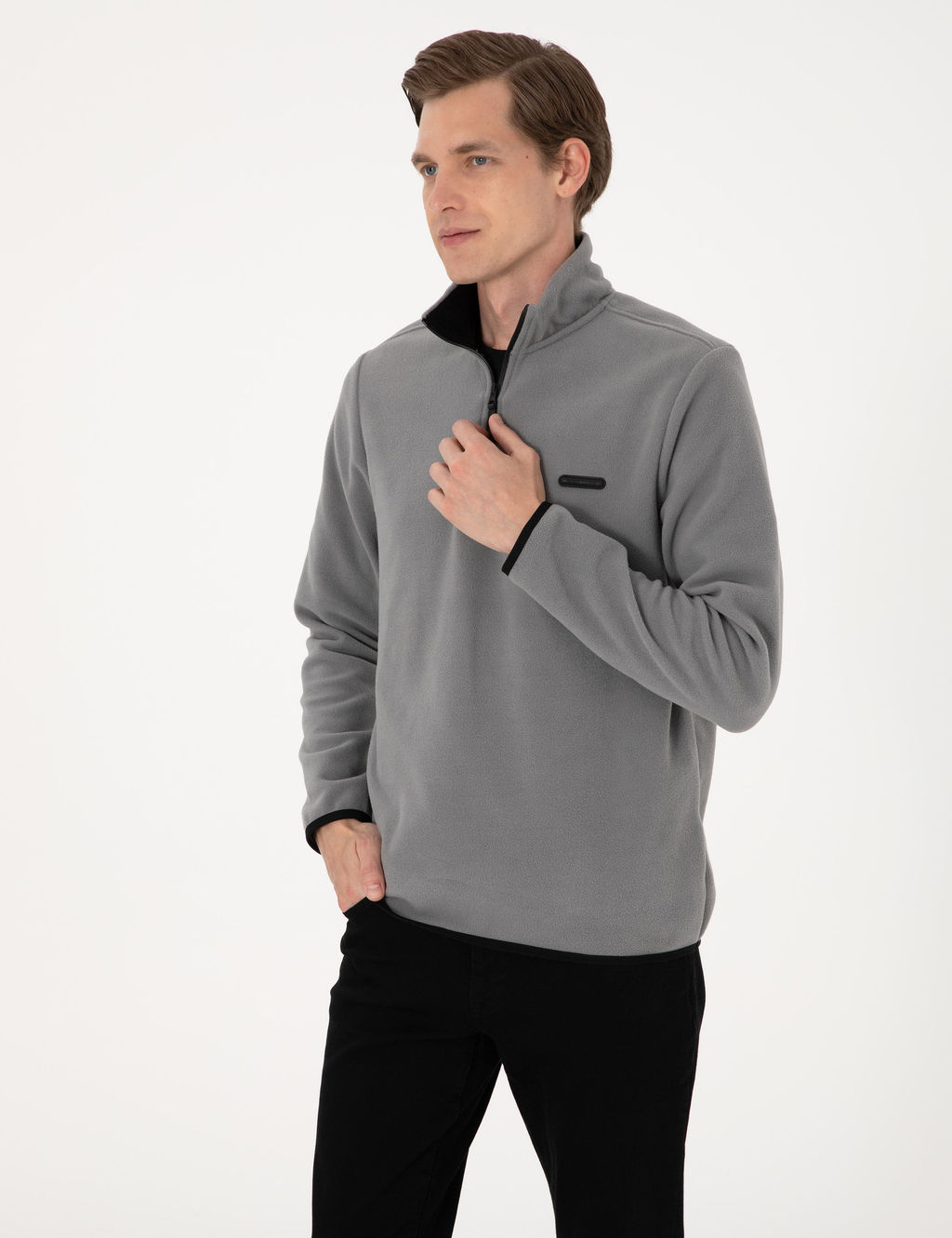 Gri Regular Fit Yar_m Fermuarl_ Polar Sweatshirt - Pierre cardin фото 3