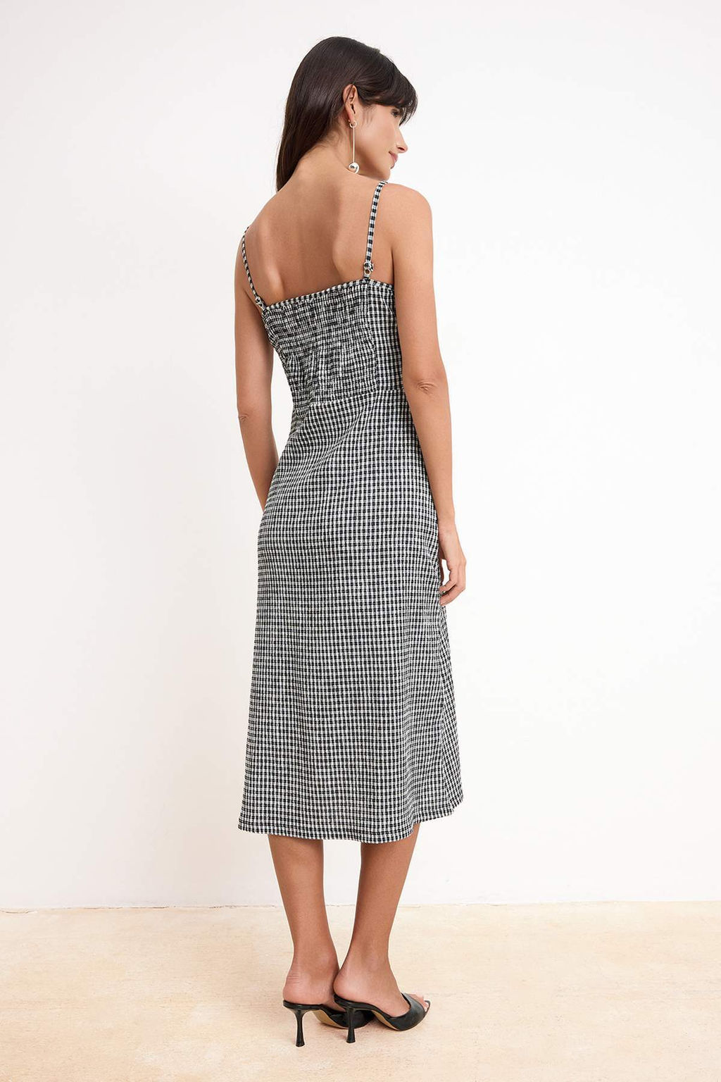 Siyah Ekose A-Kesim/Can Form Ask?l? Straplez Kolsuz Mini Dokulu Orme Elbise TWOSS26EL00260