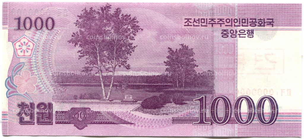 1000 вон 2008 года Северная Корея  Образец