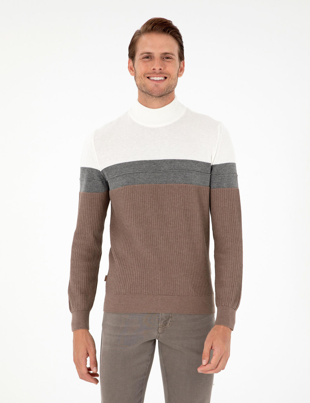 Vizon Melanj Slim Fit Yar_m Bal_k__ Yaka Triko Kazak