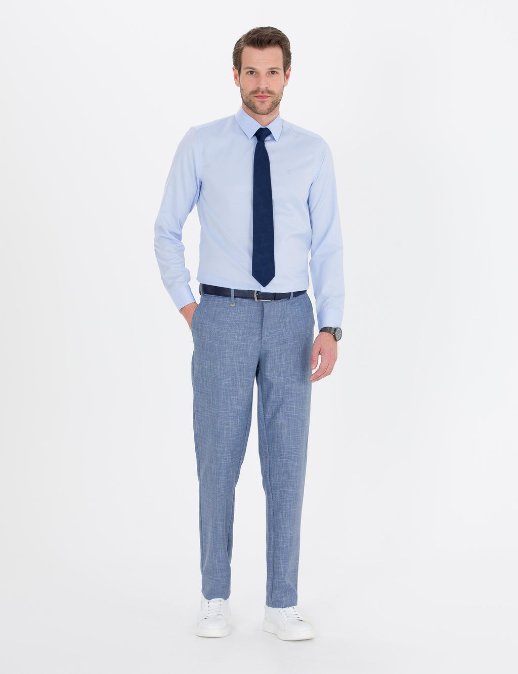 A__k Mavi Slim Fit Uzun Kollu Klasik G_mlek