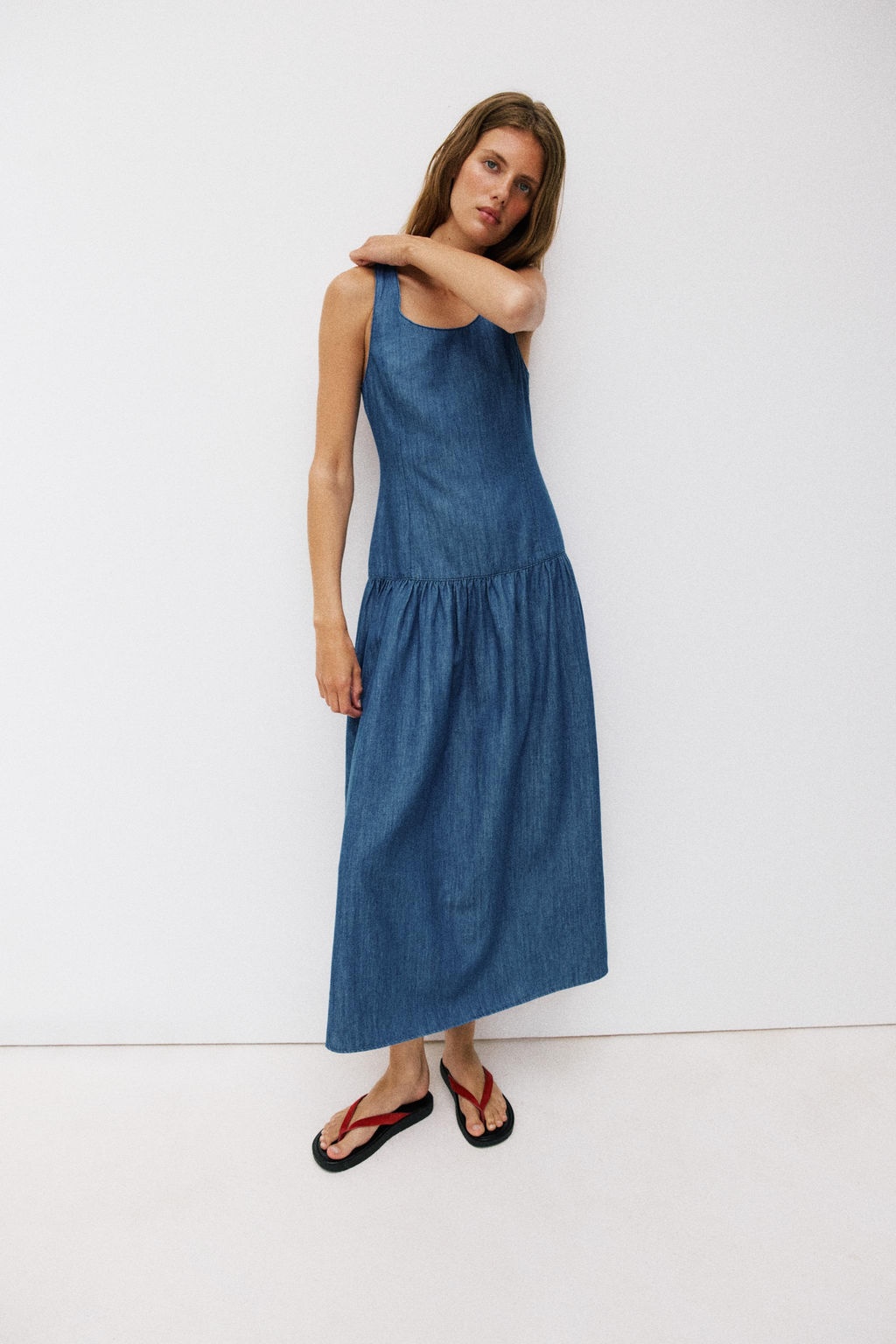 VESTIDO MIDI FALDA CAPA / Azul - Zara фото 3