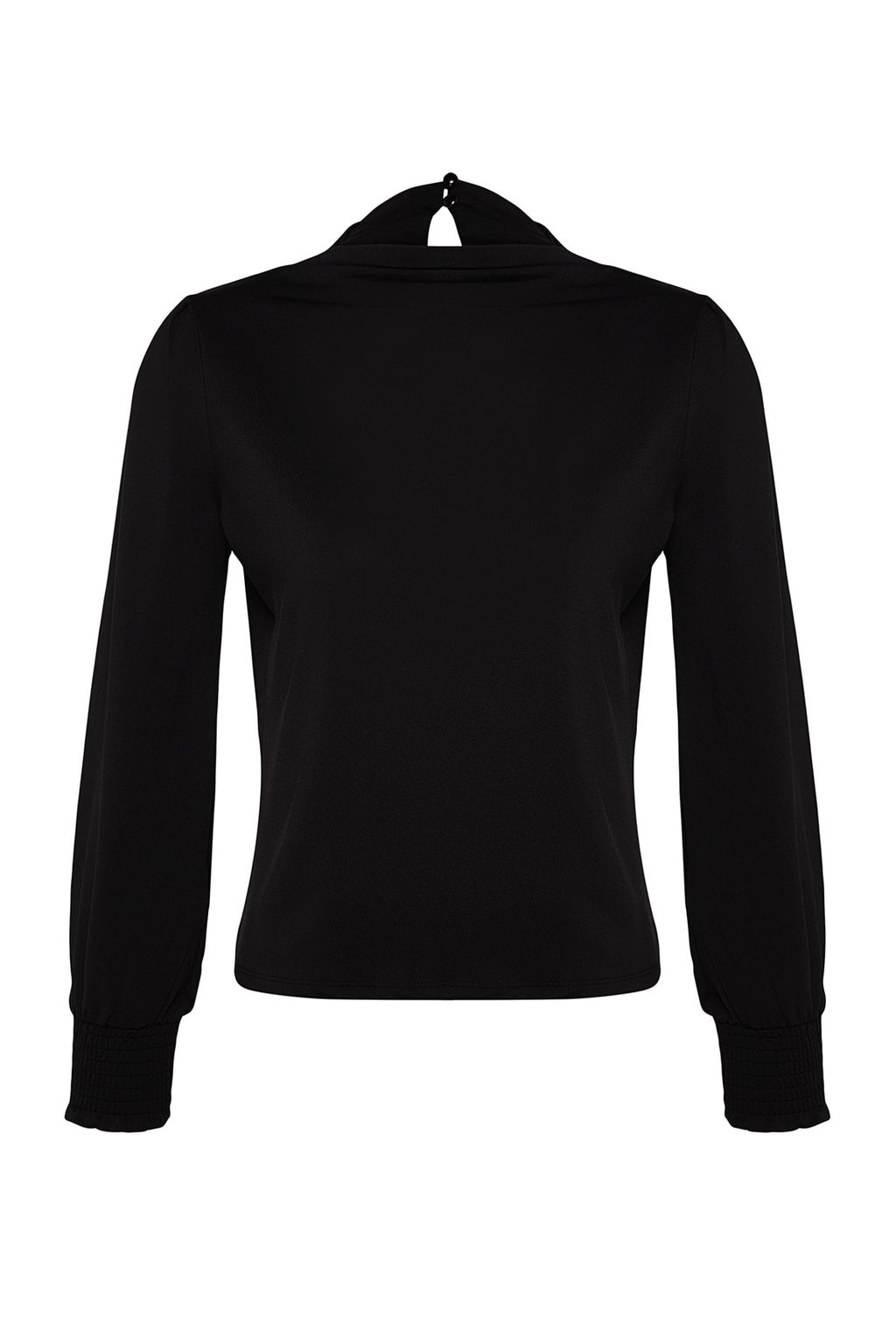 Siyah Dik Yaka Regular Fit Gipe Detayl? Esnek Orme Bluz TWOAW24BZ00022