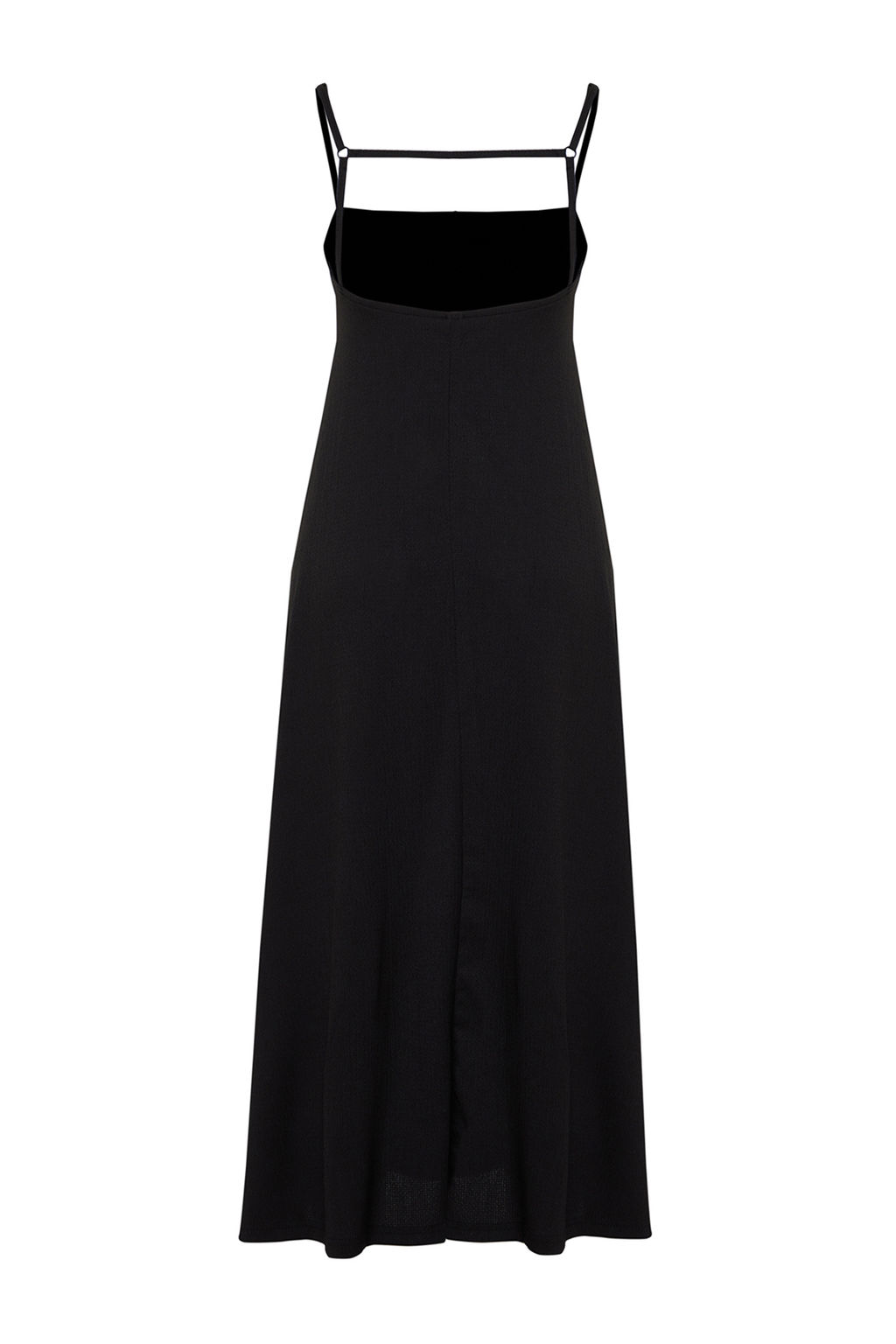 Siyah Ayarlanabilir Ask?l? A-Line Burumcuk/Dokulu Orme Maxi Elbise TWOSS24EL00060