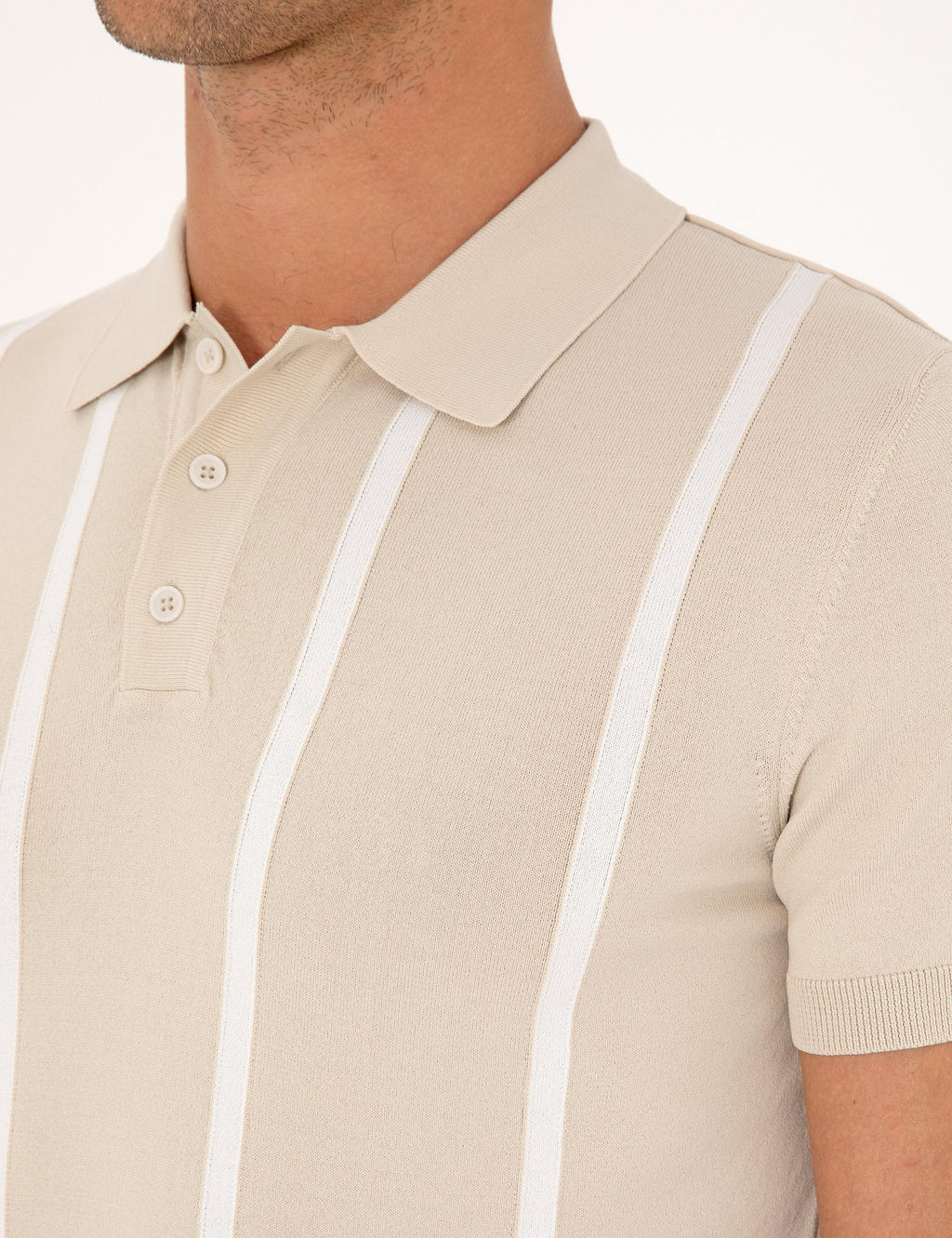 Bej Slim Fit Polo Yaka Triko T-shirt - Cacharel фото 7