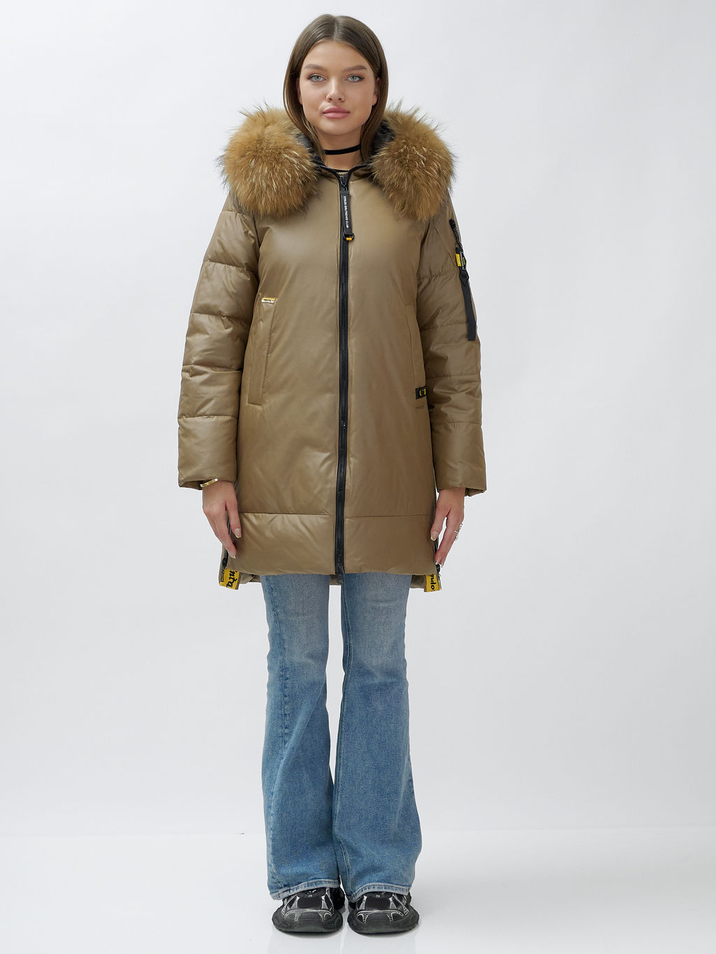 Куртка зимняя HaiLuoZi 871K женская коричневая с мехом енота утеплитель 260 г/м² - Mtforce фото 2