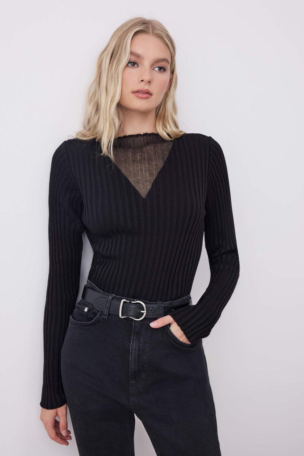 Siyah Transparan Detayl? Triko Kazak TWOAW26KZ00229 - Trendyolmilla фото 2