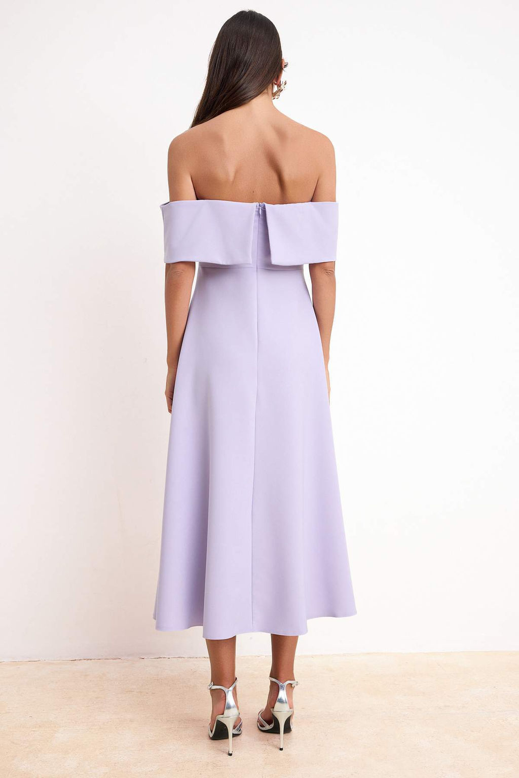 Lila Duz Etegi Belden Ac?lan Dokuma Finike Midi Astars?z S?k/Gece Elbise