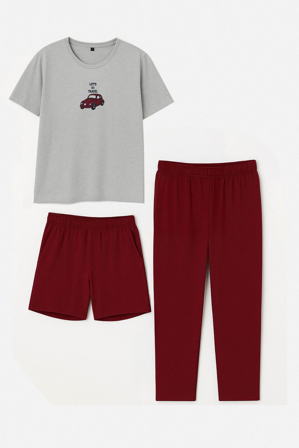 TRENDYOL MAN Gri - Bordo Regular Fit Nak?sl? Orme 3 lu Pijama Tak?m? TMNAW25PT00024 - Trendyolmilla фото 2