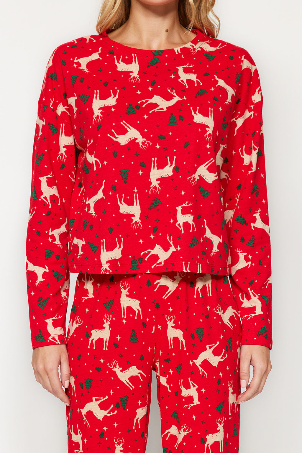 Trendyolmilla Lacivert %100 Pamuklu Y?lbas? Temal? Orme Pijama Tak?m? THMAW21PT0771  фото 3