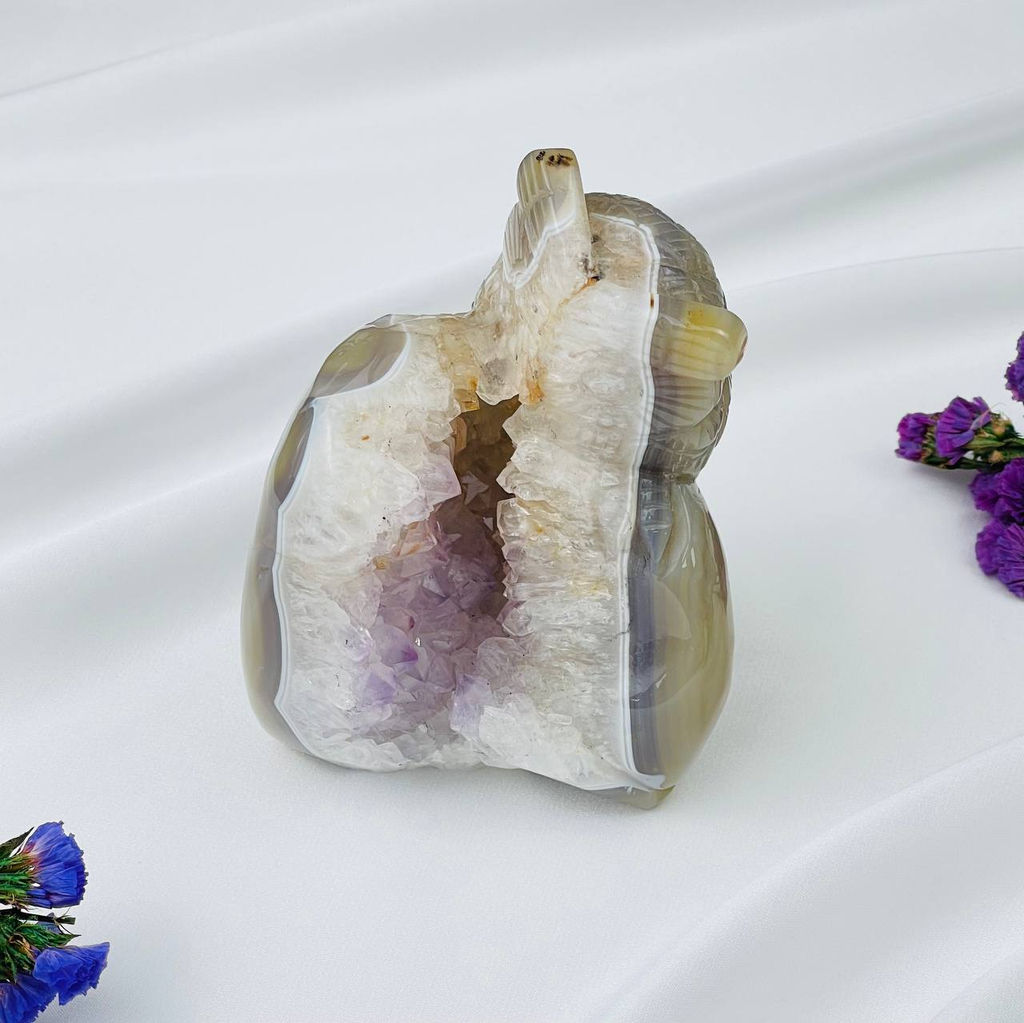 Сова резная из камня Агат серый с жеодой - Радуга самоцветов фото 2