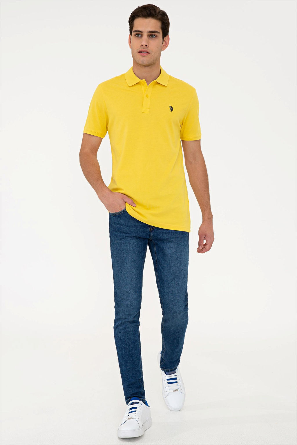 Мужская светло-желтая базовая футболка с воротником-поло Неожиданная скидка в корзине - U.s. polo assn фото 4