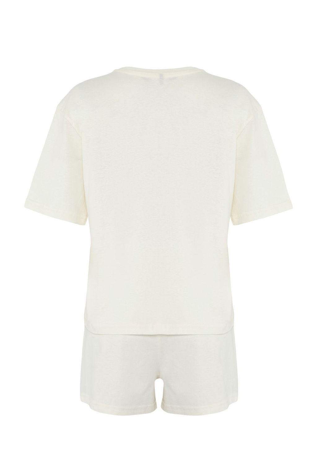 Trendyolmilla Ekru %100 Pamuklu Kahve Bask?l? Sortlu Orme Pijama Tak?m? THMSS25PT00247