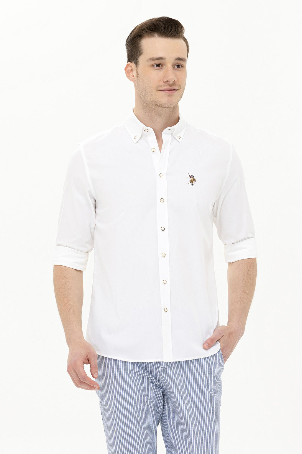 U. S. Polo Assn / Мужская белая рубашка с длинным рукавом